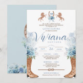 Light Blue Western Charra Quinceanera Kaart (Voorkant / Achterkant)