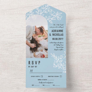 Light Blue White Blossoming Branches Foto Wedding All In One Uitnodiging