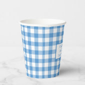 Light Blue White Buffalo Check Name Family Picnic Papieren Bekers (Rechts)