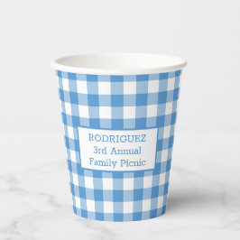 Light Blue White Buffalo Check Name Family Picnic Papieren Bekers