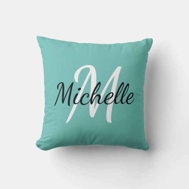 Light Blue & White Custom Monogram Pillow Kussen (Voorkant)
