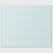 Light Blue White Damask-patroon Cadeaupapier (Vlak)