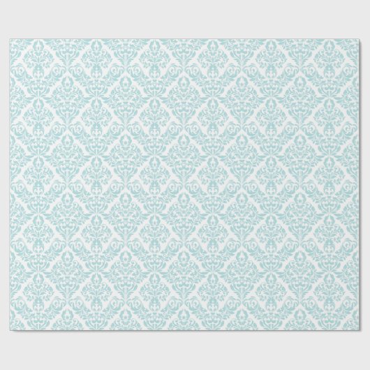 Light Blue White Damask-patroon Cadeaupapier (Vlak)