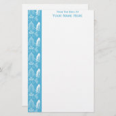 Light Blue White Damask-rand Briefpapier (Voorkant / Achterkant)