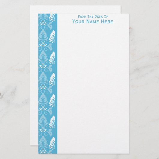 Light Blue White Damask-rand Briefpapier (Voorkant / Achterkant)