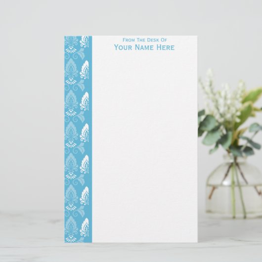 Light Blue White Damask-rand Briefpapier (Staand voorkant)