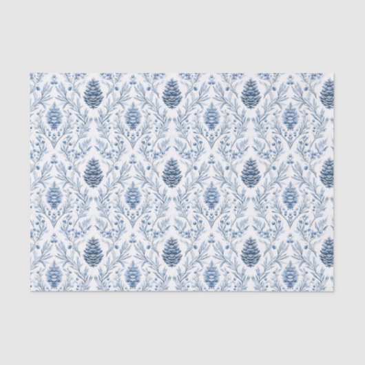 Light Blue & White Damask with Pine Cones Tissuepapier (Voorkant)