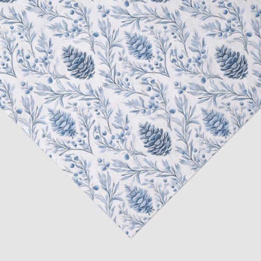Light Blue & White Damask with Pine Cones Tissuepapier (Detail)