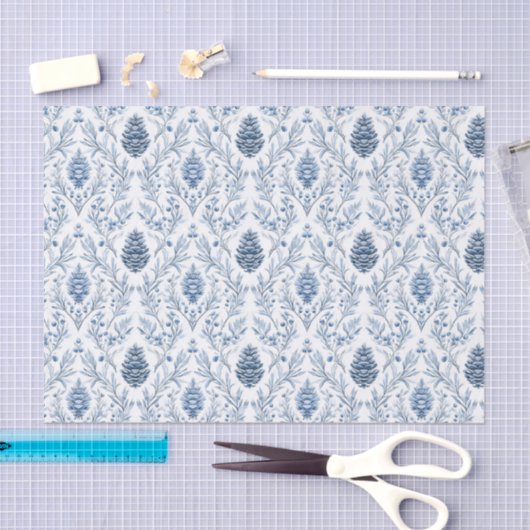 Light Blue & White Damask with Pine Cones Tissuepapier (Craft)