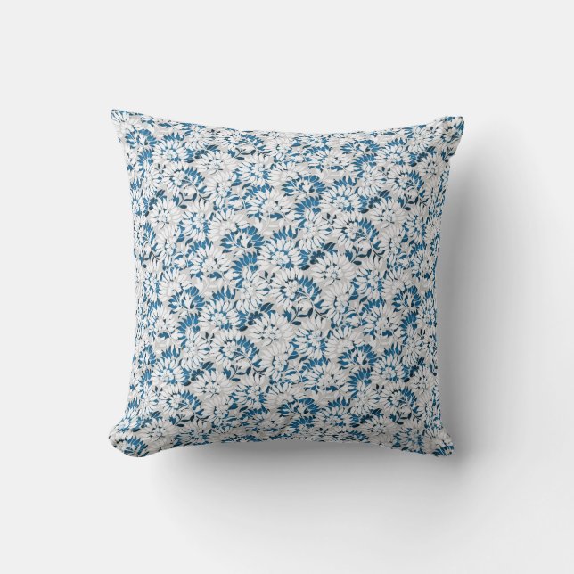 Light Blue & White Elegant Dainty Floral Pattern Kussen (Voorkant)