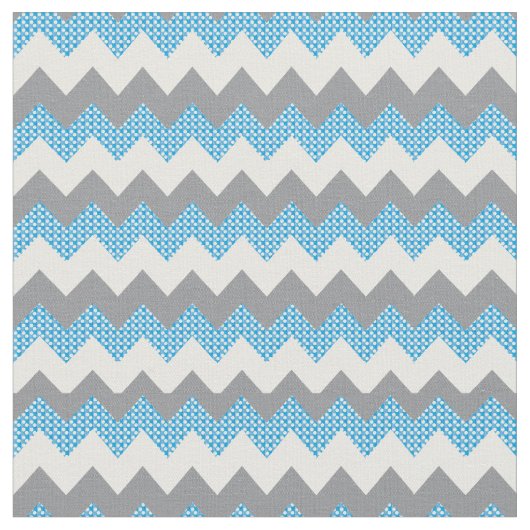 Light Blue, White en Grey Chevron Pattern Stof (Close Up)
