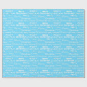 Light Blue & White Festive Merry-kerst Cadeaupapier (Vlak)