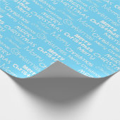 Light Blue & White Festive Merry-kerst Cadeaupapier (Hoek)