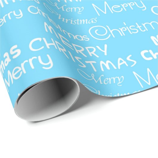 Light Blue & White Festive Merry-kerst Cadeaupapier (Rol Hoek)