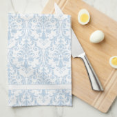 Light Blue White Floral Swirls Damask 2 Monogram Theedoek (Quarter Fold)