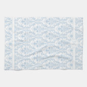 Light Blue White Floral Swirls Damask 2 Monogram Theedoek (Horizontaal)
