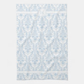 Light Blue White Floral Swirls Damask 2 Monogram Theedoek (Verticaal)