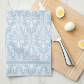 Light Blue White Floral Swirls Damask 4 Monogram Theedoek (Quarter Fold)