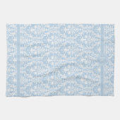 Light Blue White Floral Swirls Damask 4 Monogram Theedoek (Horizontaal)