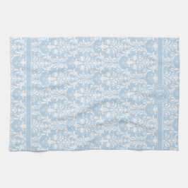 Light Blue White Floral Swirls Damask 4 Monogram Theedoek