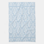 Light Blue White Floral Swirls Damask 4 Monogram Theedoek (Verticaal)
