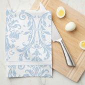 Light Blue White Floral Swirls Damask Monogram Theedoek (Quarter Fold)