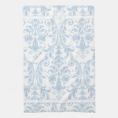 Light Blue White Floral Swirls Damask Monogram Theedoek (Verticaal)
