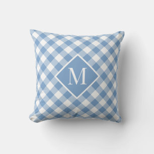 Light Blue White Gingham Check Pattern Monogram Kussen
