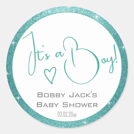 Light Blue White Glitter Stars Lijst Baby shower Ronde Sticker (Voorkant)