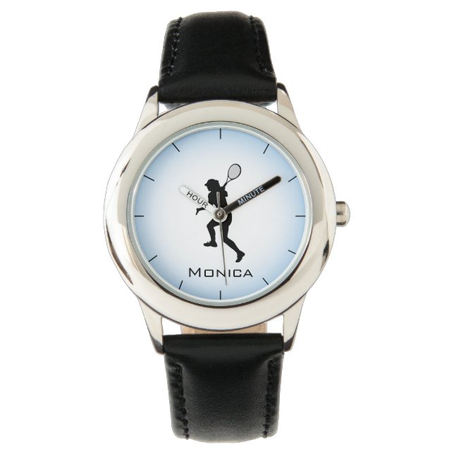 Light Blue & White Gradient Tennis Girl Naam toevo Horloge (Voorkant)