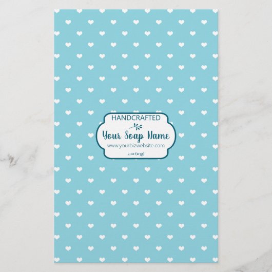 Light Blue & White Heart Soap Wrap Paper (Voorkant)