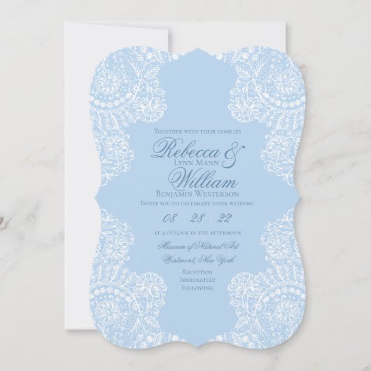 Light Blue White Lace Elegant Vintage Wedding Kaart (Voorkant)