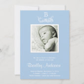 Light Blue White Lijst Monogram Baby Aankondiging (Voorkant)