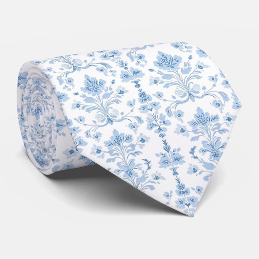  Light blue white neck tie Stropdas (Opgerold)