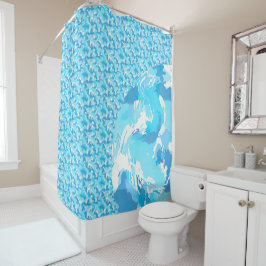 Light blue & White Ocean Abstract Art Douchegordijn