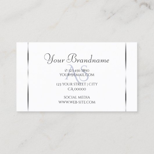 Light Blue White Pearl Glitter Diamonds Monogram Visitekaartje (Achterkant)