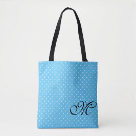 Light Blue & White Polka Dot Monogram Tote Bag