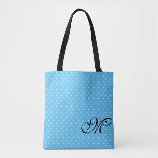 Light Blue & White Polka Dot Monogram Tote Bag (Voorkant)