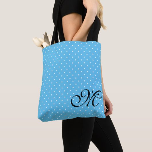 Light Blue & White Polka Dot Monogram Tote Bag (Dichtbij)