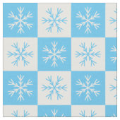 Light Blue White Snowflake Checkered Pattern Stof (Close Up)