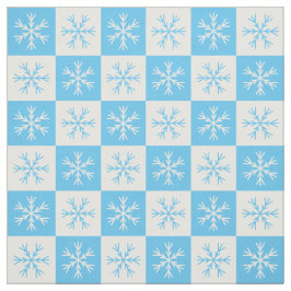 Light Blue White Snowflake Checkered Pattern Stof