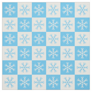 Light Blue White Snowflake Checkered Pattern Stof