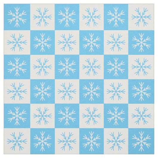 Light Blue White Snowflake Checkered Pattern Stof (Swatch)