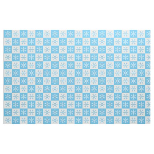 Light Blue White Snowflake Checkered Pattern Stof (Fat Quarter)
