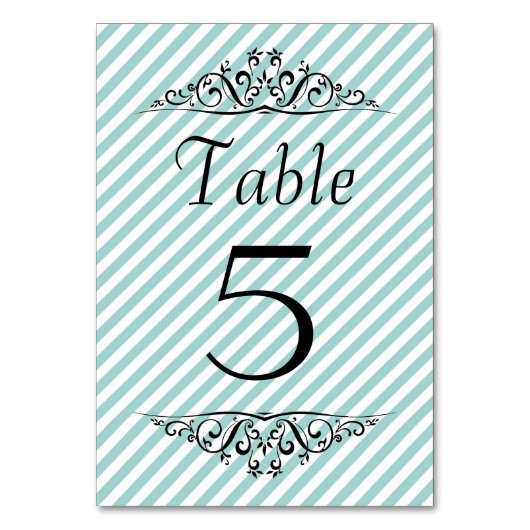 Light Blue White Striped Table Card Kaart (Achterkant)