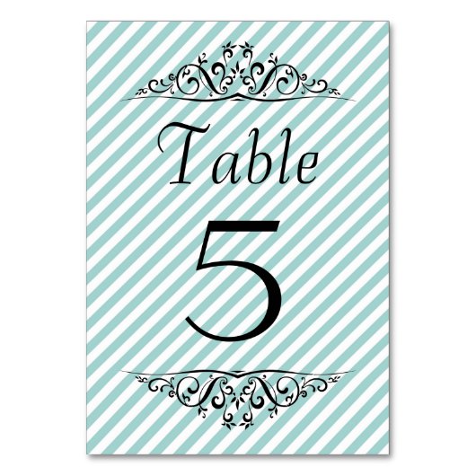 Light Blue White Striped Table Card Kaart (Voorkant)