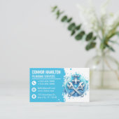 Light Blue White Watercolor Plumbing Logo Visitekaartje (Staand voorkant)