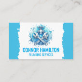 Light Blue White Watercolor Plumbing Logo Visitekaartje (Achterkant)
