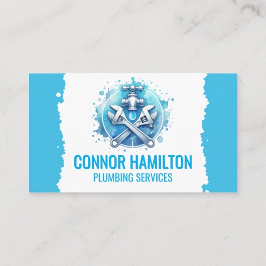 Light Blue White Watercolor Plumbing Logo Visitekaartje (Achterkant)