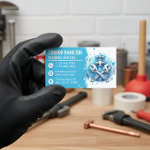 Light Blue White Watercolor Plumbing Logo Visitekaartje